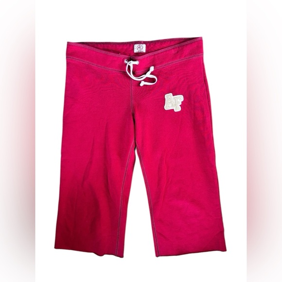 Y2K Abercrombie & Fitch Red Cropped Drawstring Sweatpants XL AF Embroidered #10 - Picture 1 of 6